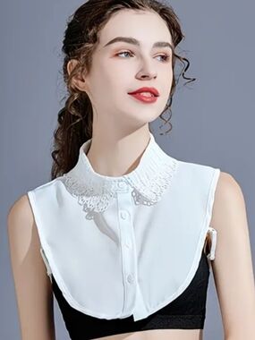 White Lace Mock Collar Dickey - Women Tops